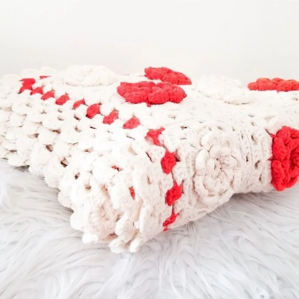 New Afghan 3D flowers cream and orange